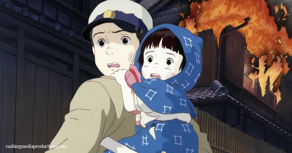 Grave of the Fireflies ภาพยนตร์ดราม่าสงคราม แอนิเมชั่นของญี่ปุ่นปี 1988 กำกับโดย Isao Takahata และอำนวยการสร้างโดย Studio Ghibli